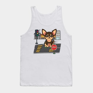 Cute small dog is skate boarding on the street Tank Top